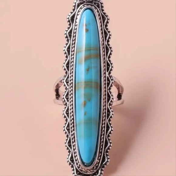 Antique Design Blue Long Ring Unique - Picture 3 of 4